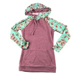 Amperstand Ave Purple Floral Double Hood Raglan Sweatshirt